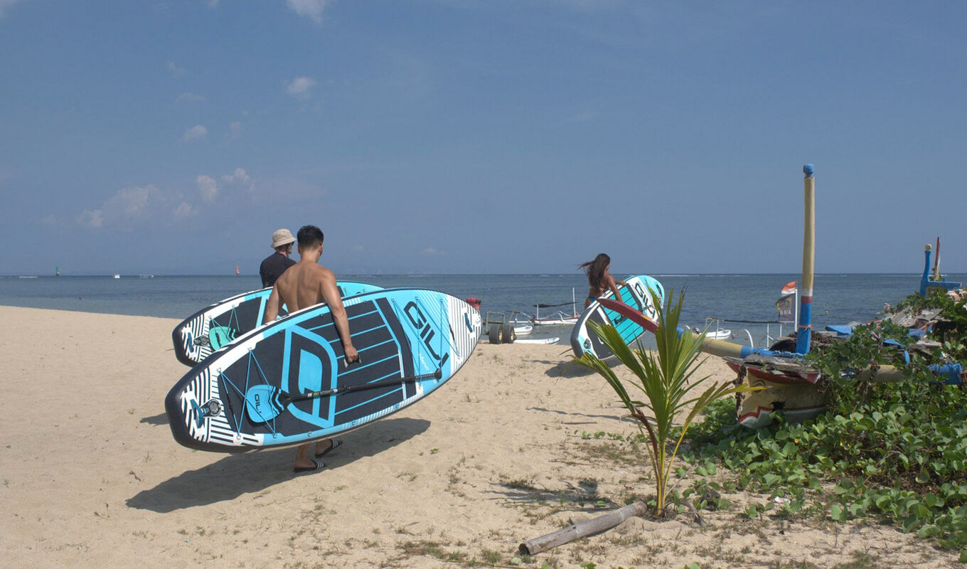 Preparing for paddle board yoga