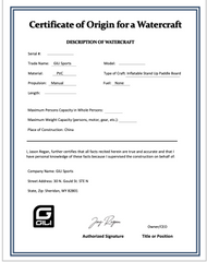 Certificate of Origin for Watercraft