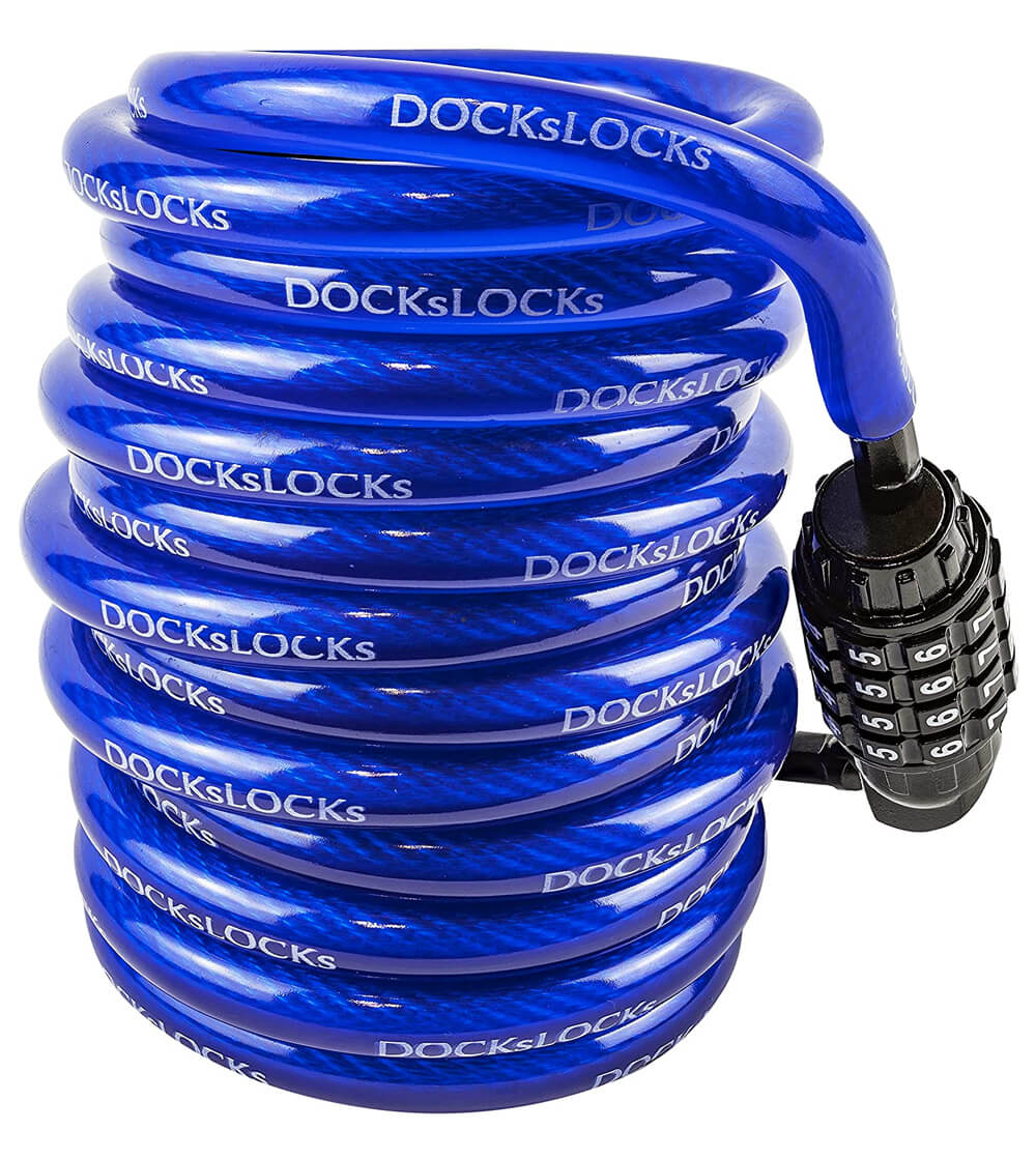 Blue round Dockslocks weatherproof coiled security cable