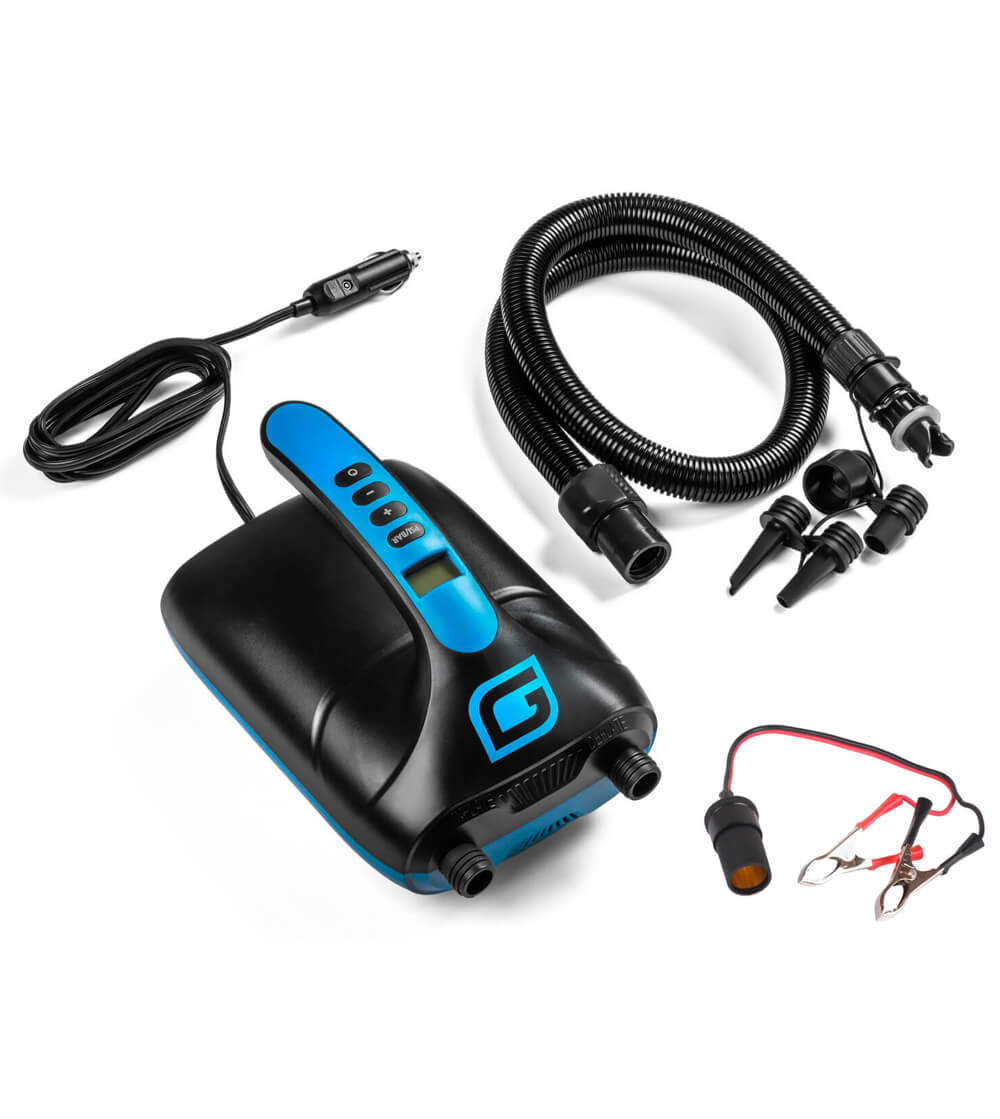 12v blue electric iSUP board pump with alligator clip