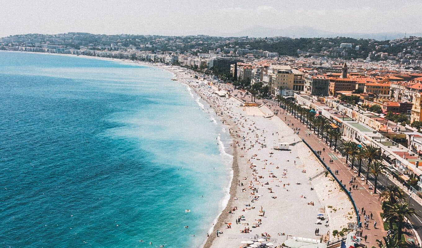 Front view of the Mediterranean sea, bay of Angels, Nice, France