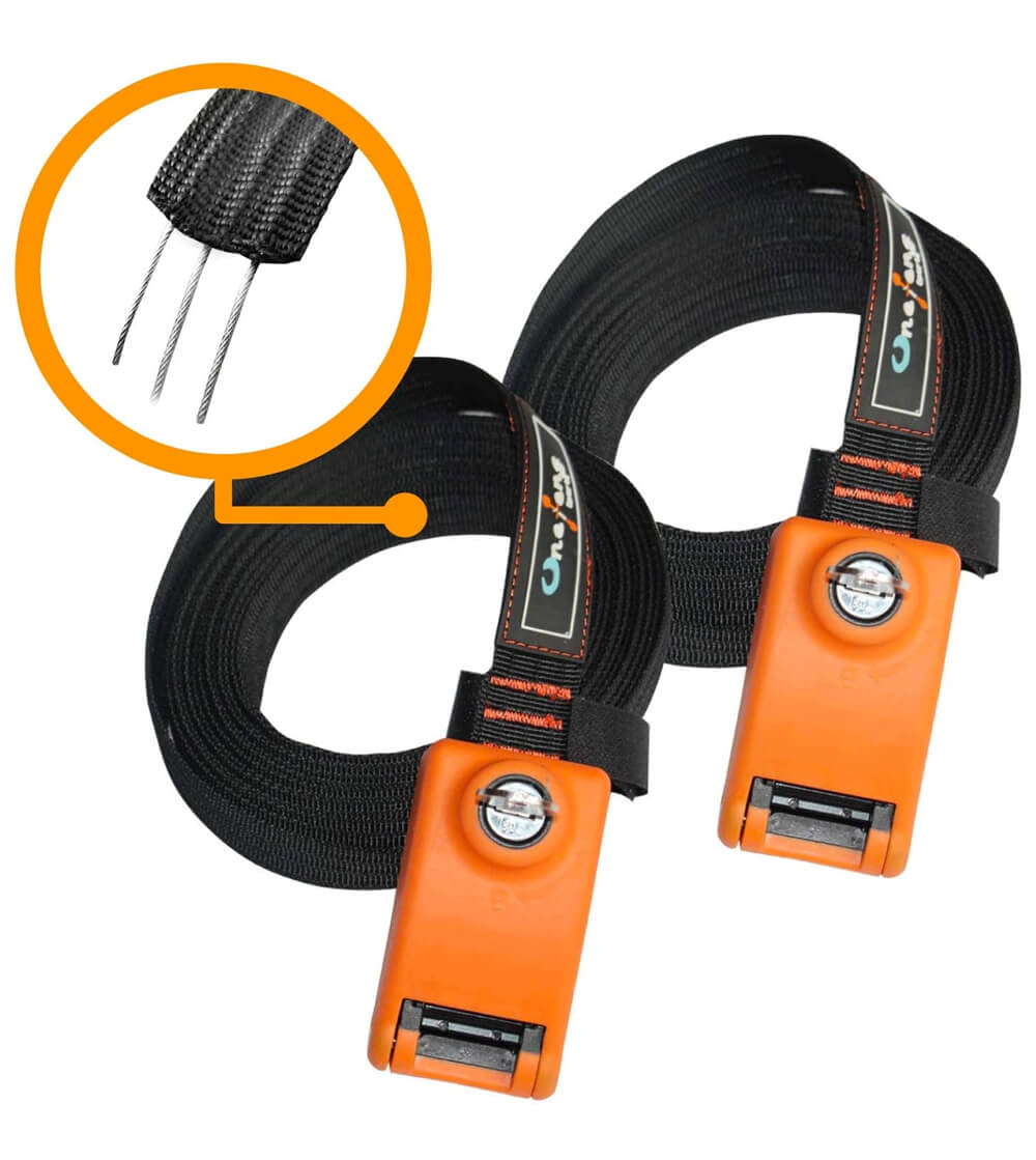 Onefeng sports lockable tie down strap with stainless steel cables