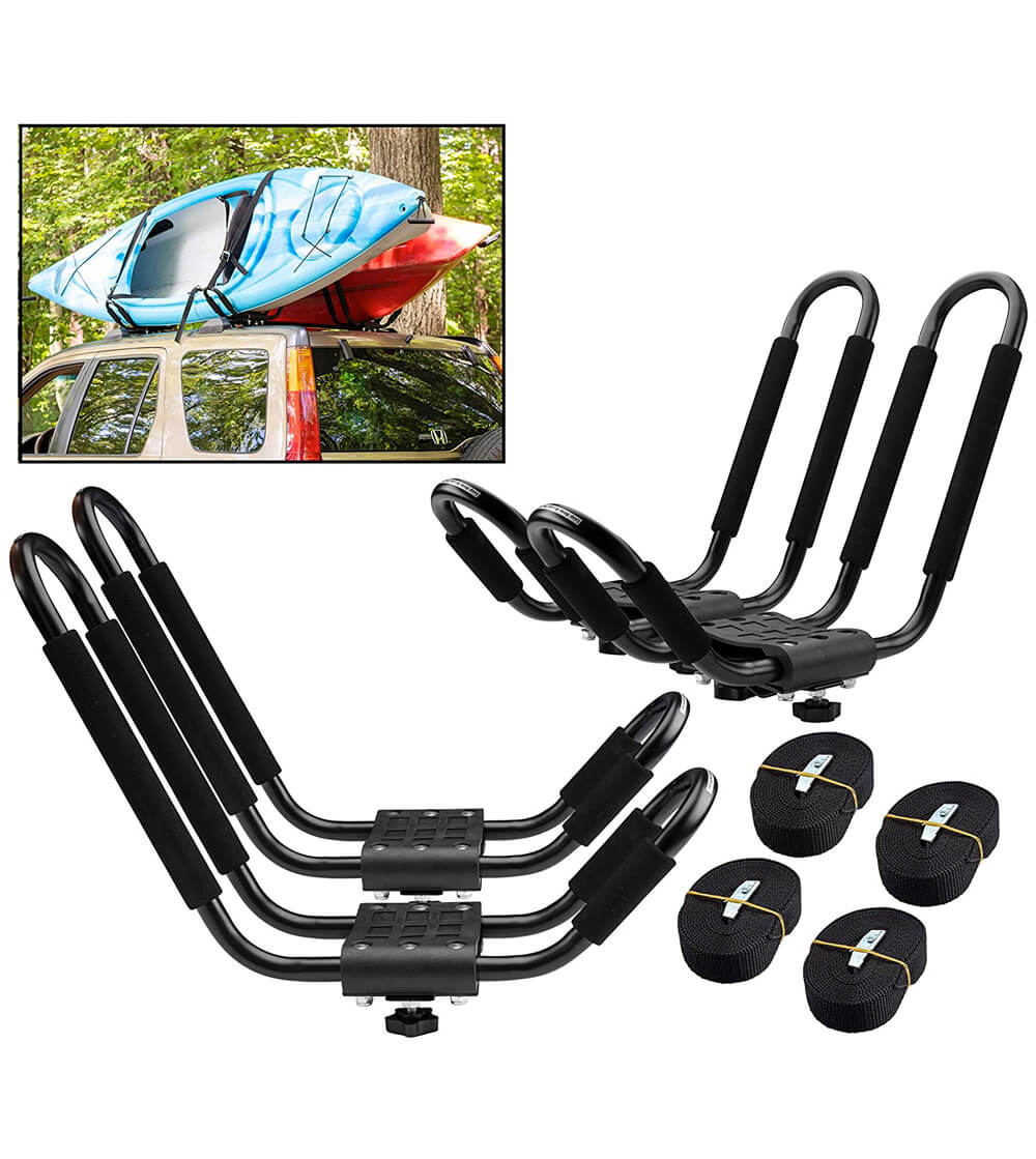 Paddlesports Car and ATV Kayak Roof Rack Two Sets with Straps