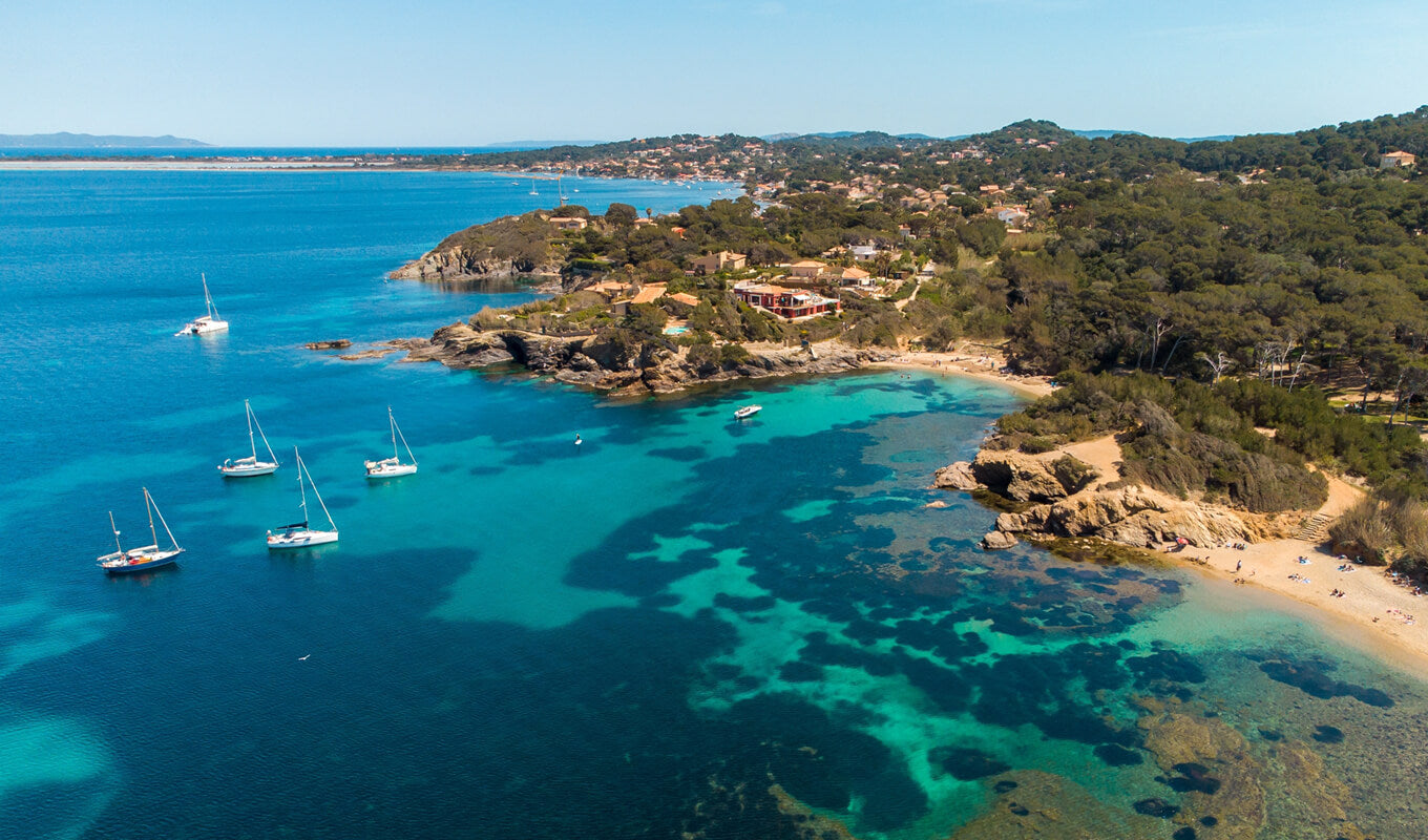 Aerial view of Giens beach, near Porquerolles Islands