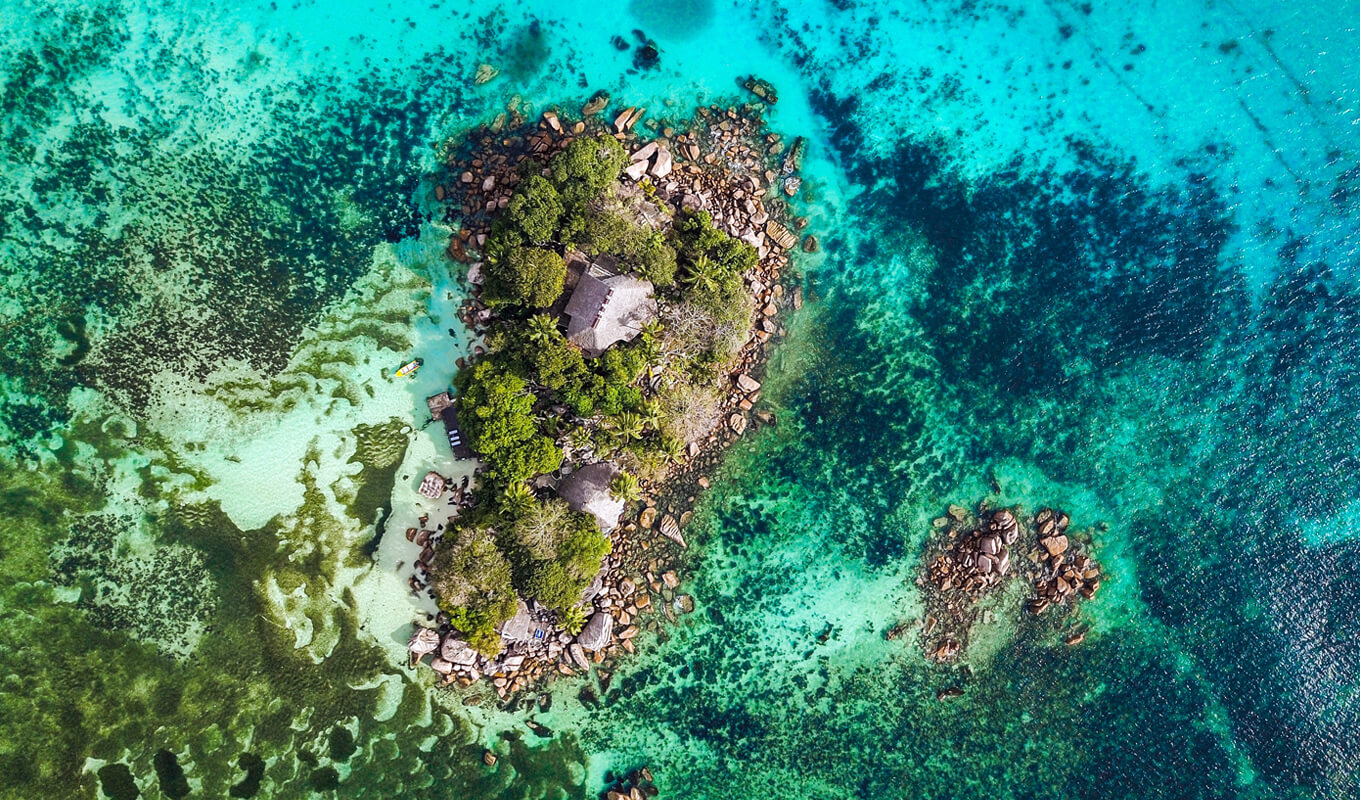 Top view of Praslin Island, Seychelles