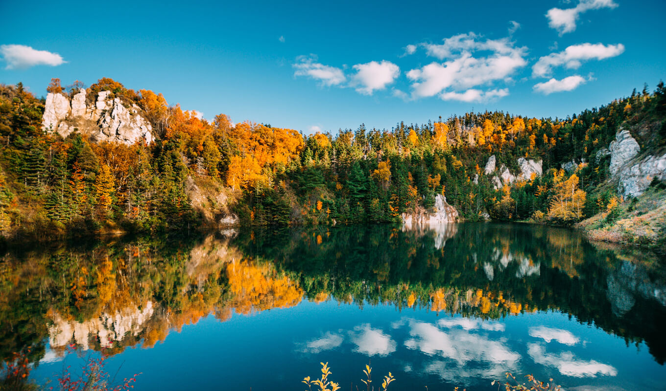 Magical fall scenery of Quarry Lake, Alberta Canada