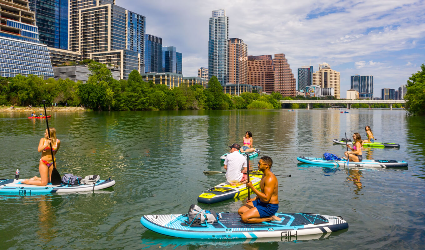 Paddle boarders in austin with the GILI SUP