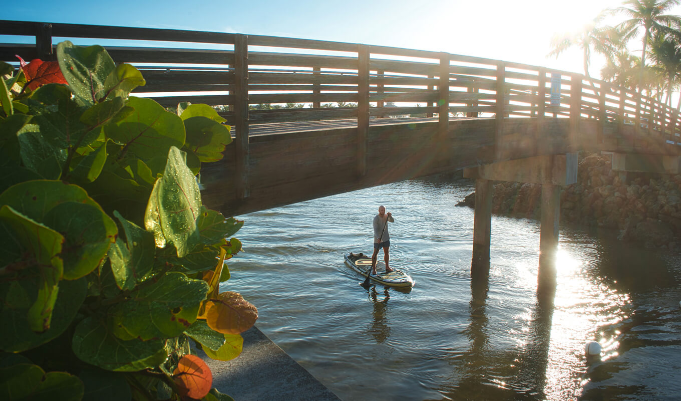 Man paddle boarding on a river using GILI SUP