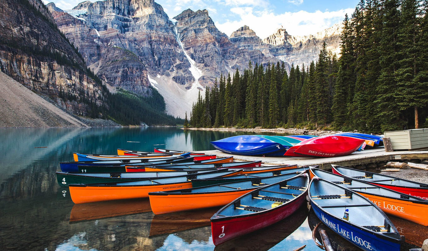 Canoe and kayak on moraine lake
