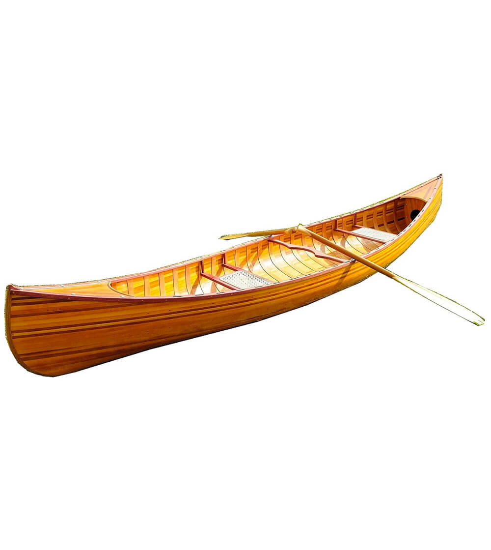 Wooden canoe with ribs curved bow