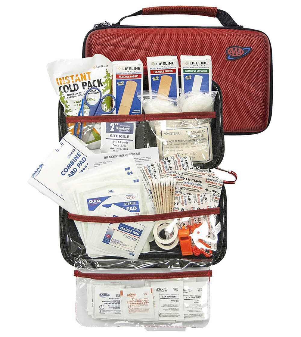 Lifeline road trip first aid kit in compact hard shell