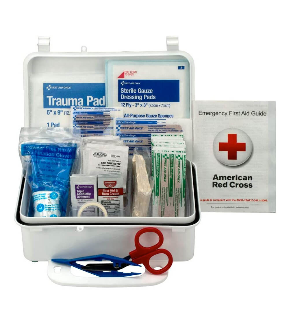 First aid only first aid kit on a weatherproof plastic case