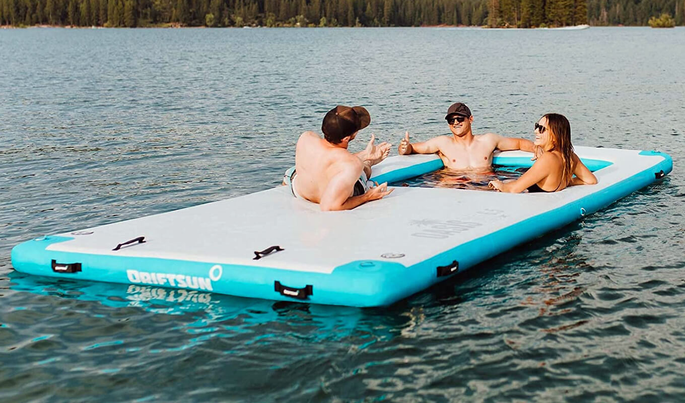 Man and a woman on an inflatable docks