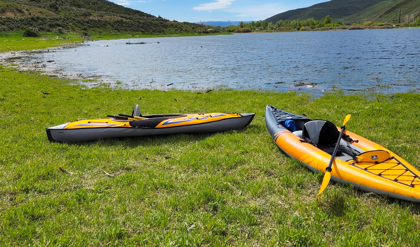 Two inflatable kayaks for fishing