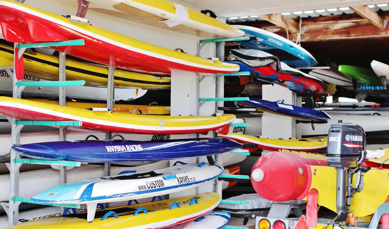 kayak and paddle board stored indoor