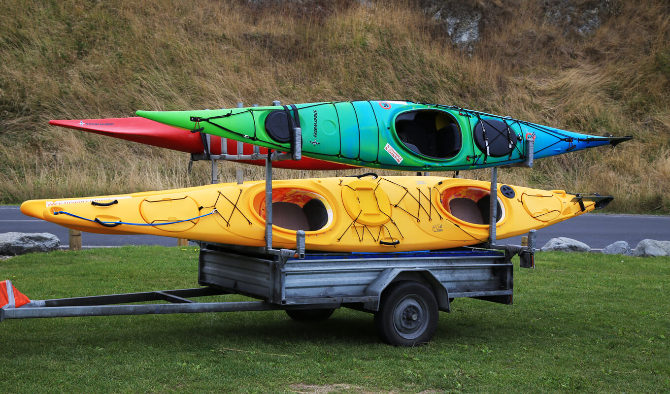 Kayaks loaded on kayak trailer