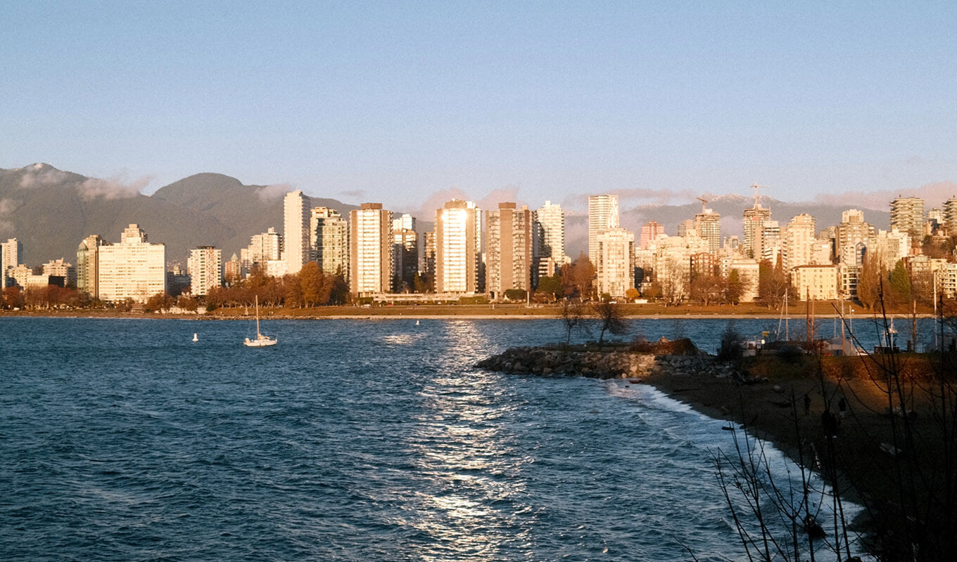 View of city skyline and Kitsilano beach, Vancouver