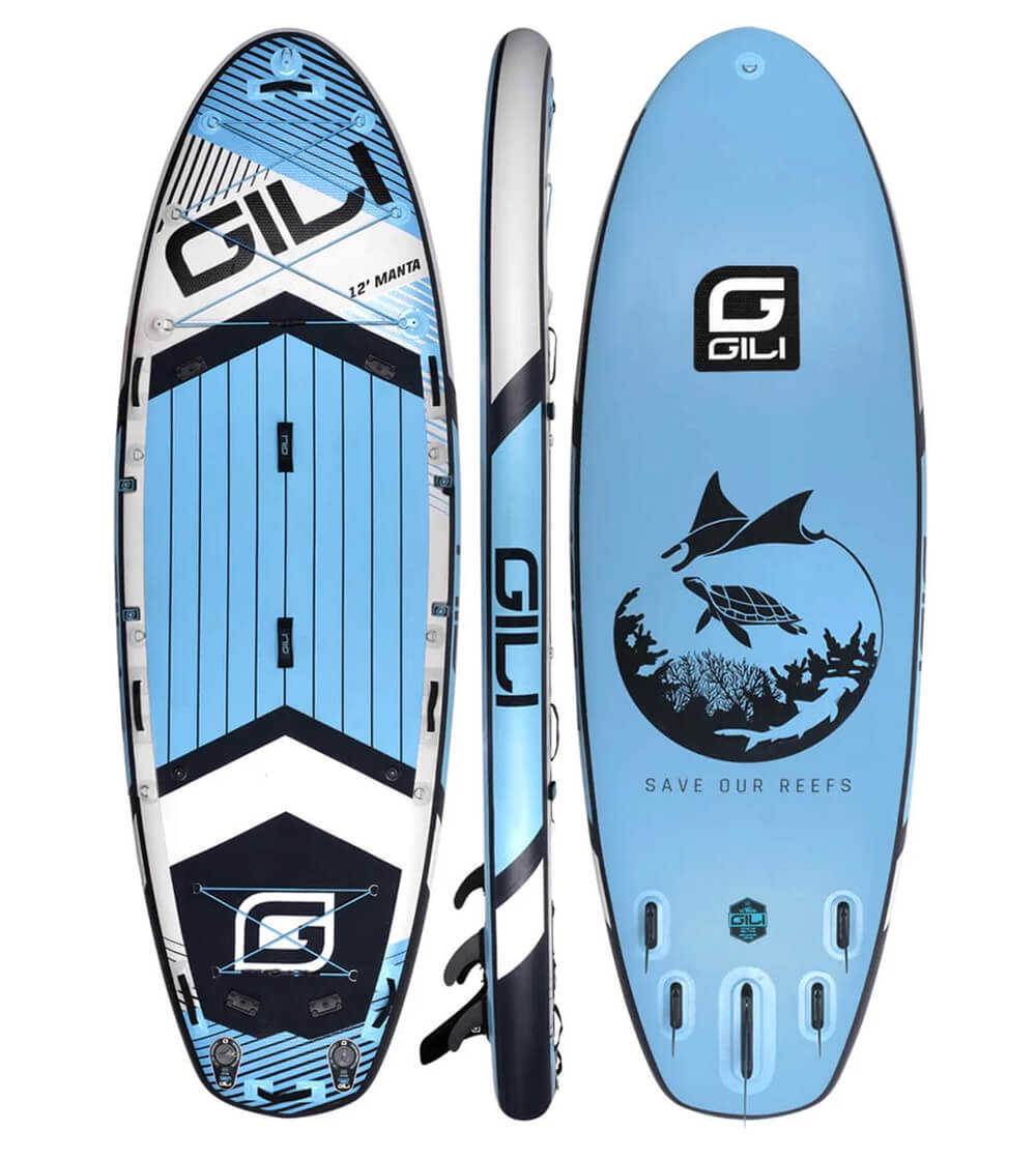 Blue manta inflatable paddle board for yoga