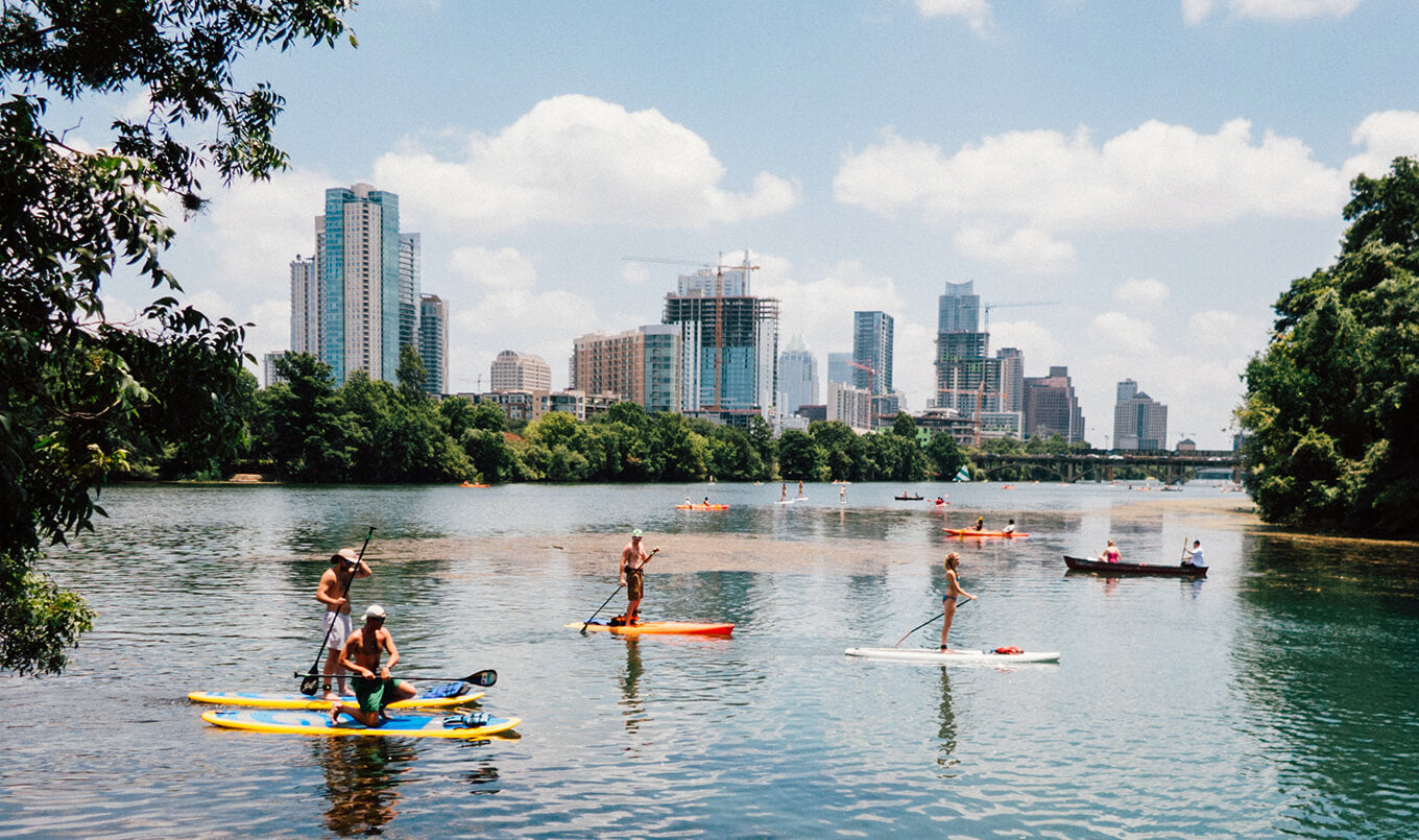 Paddle Boarding off Snake Island in Austin, Texas