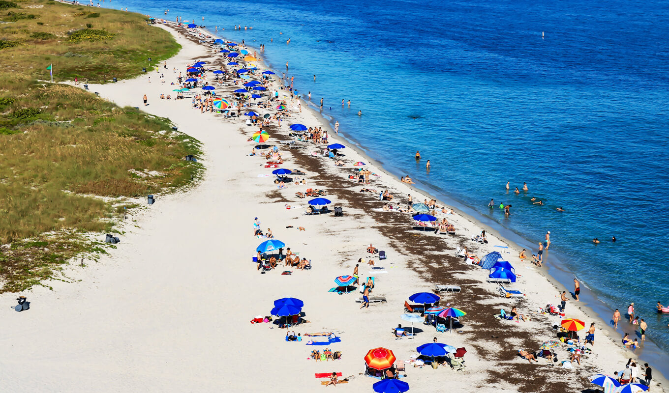 Aerial view of a sand bar at the Key Biscayne