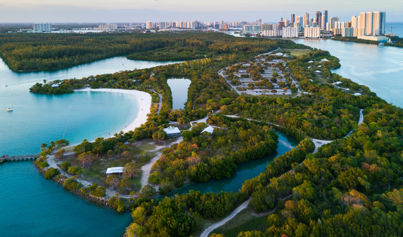 Aerial view of Oleta state park