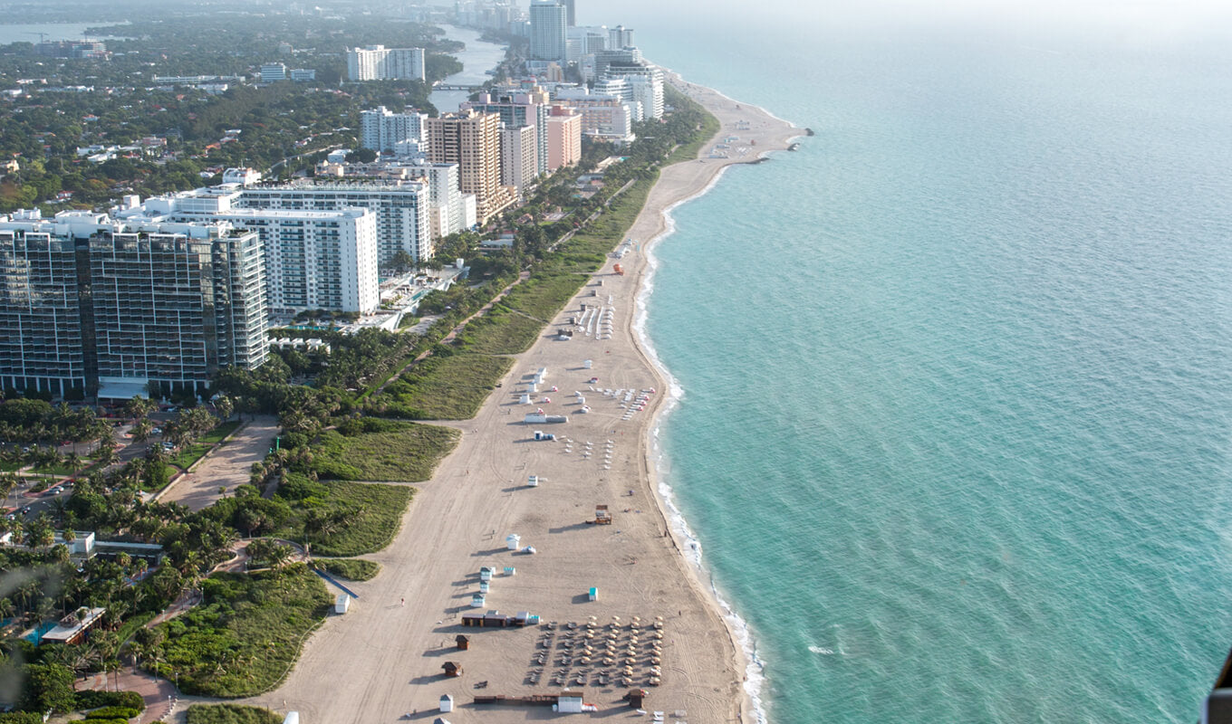 Aerial view of the long sand bar of south beach
