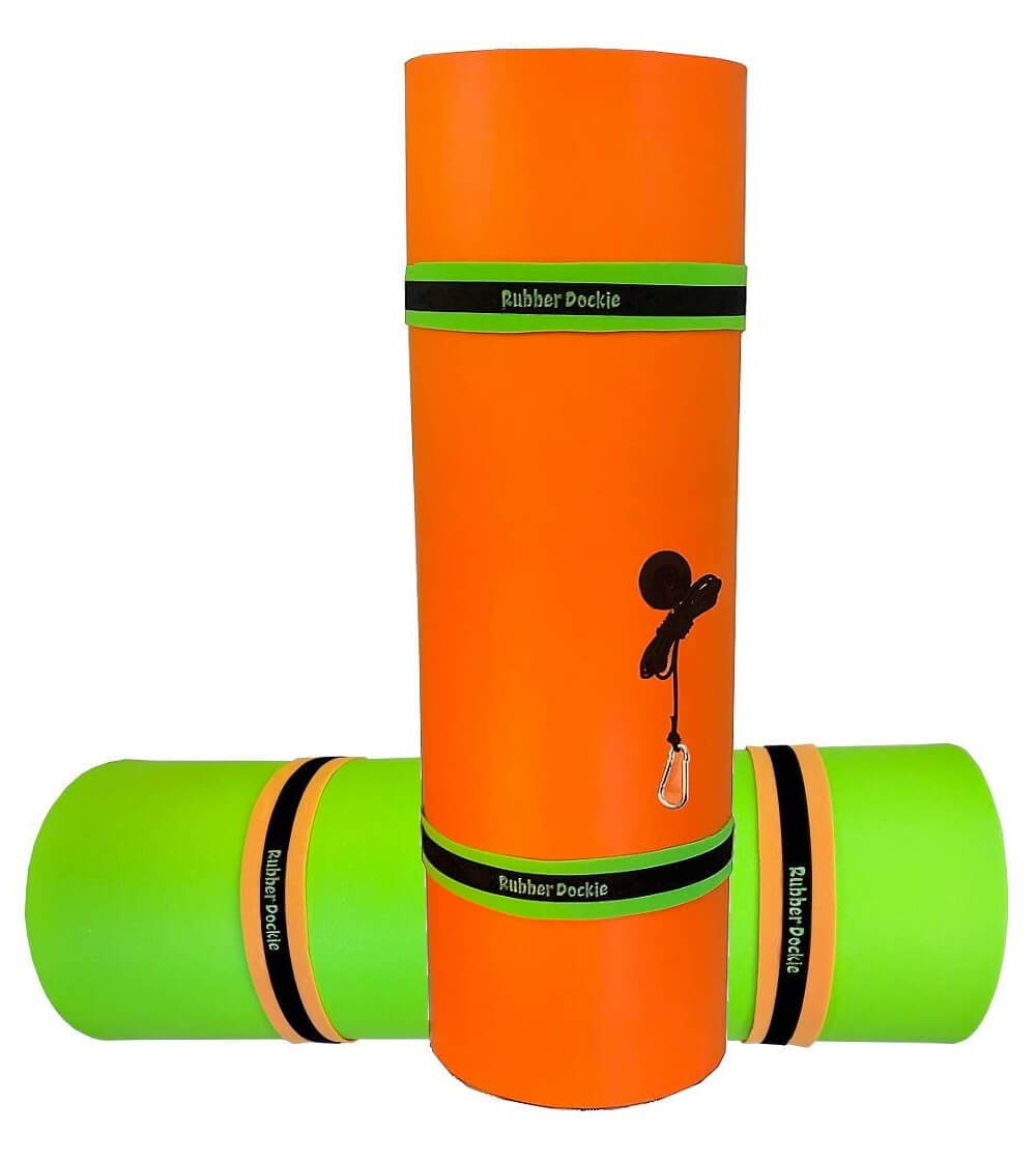 Orange und grüne Dockie-Schwimmmatte aus Gummi
