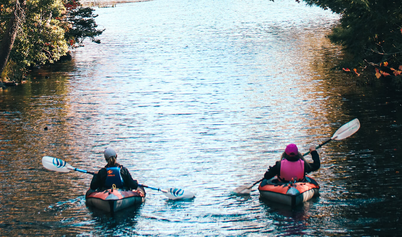 Two paddle boarders on Shubie park, Nova Scotia