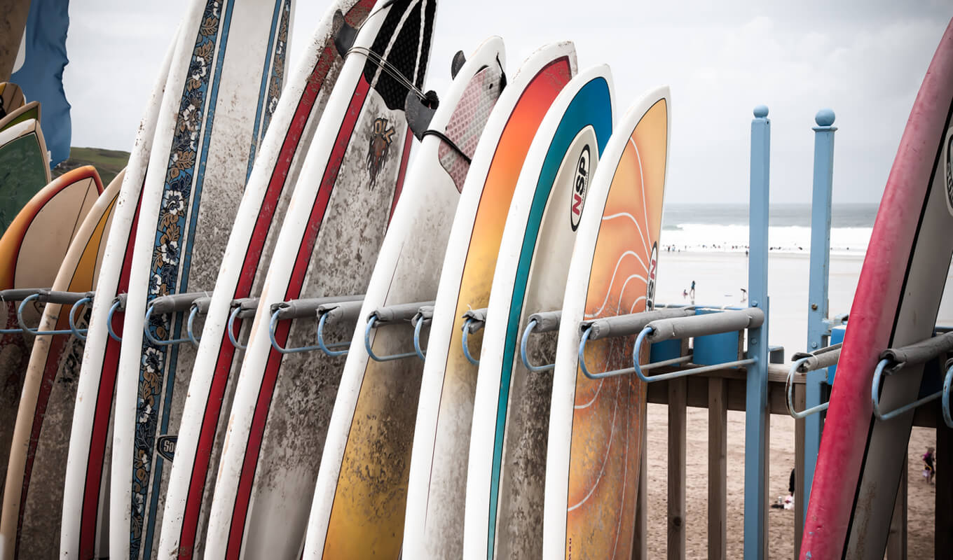 Soft top paddle board on a rack