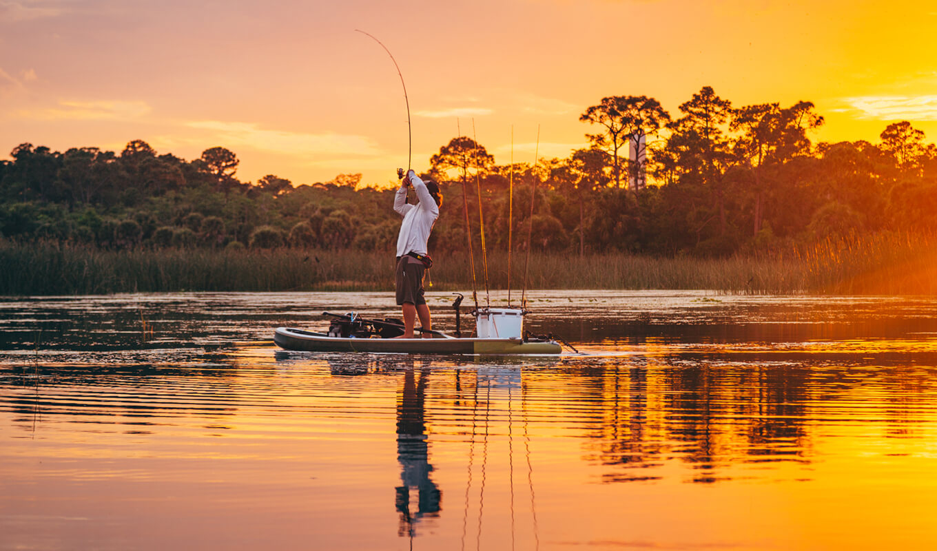 Man fishing on a stand up paddle board