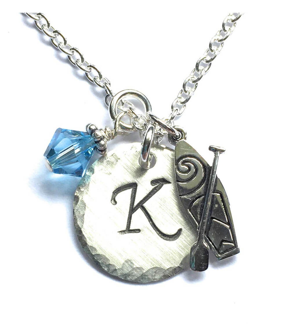 SUP hand stamped sterling silver initial charm necklace