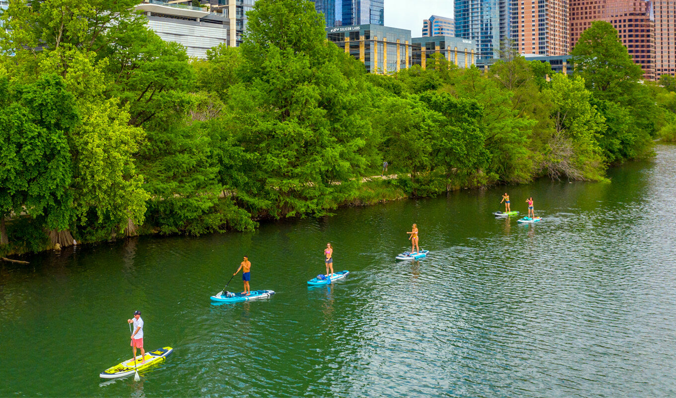 Group of paddle boarders on Austin