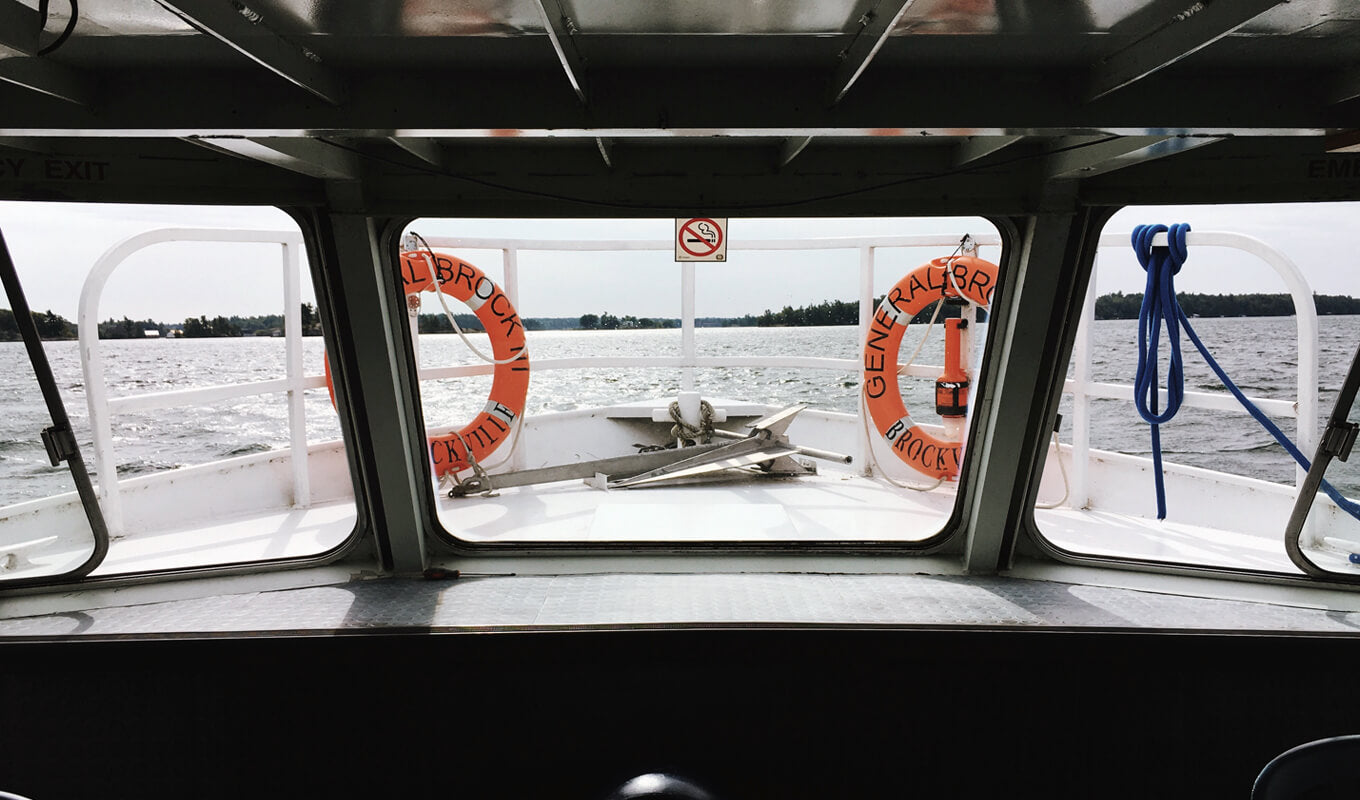 Captain cockpit with two life buoy on the front