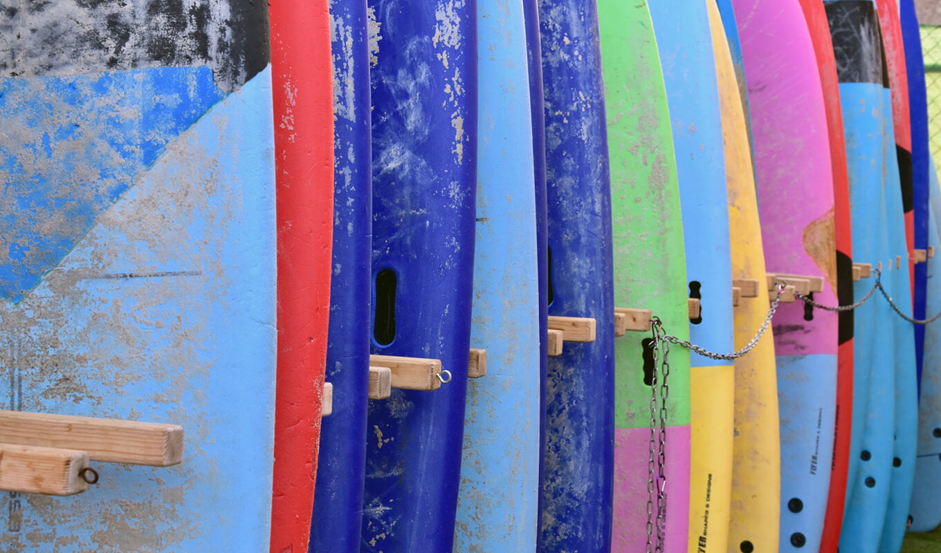 Assorted colorful surfboard