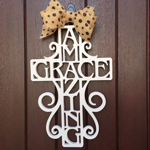 Monogram Lane Amazing Grace Cross Painted White