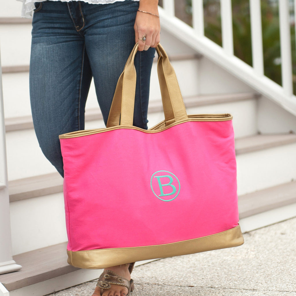 pink metallic tote bag