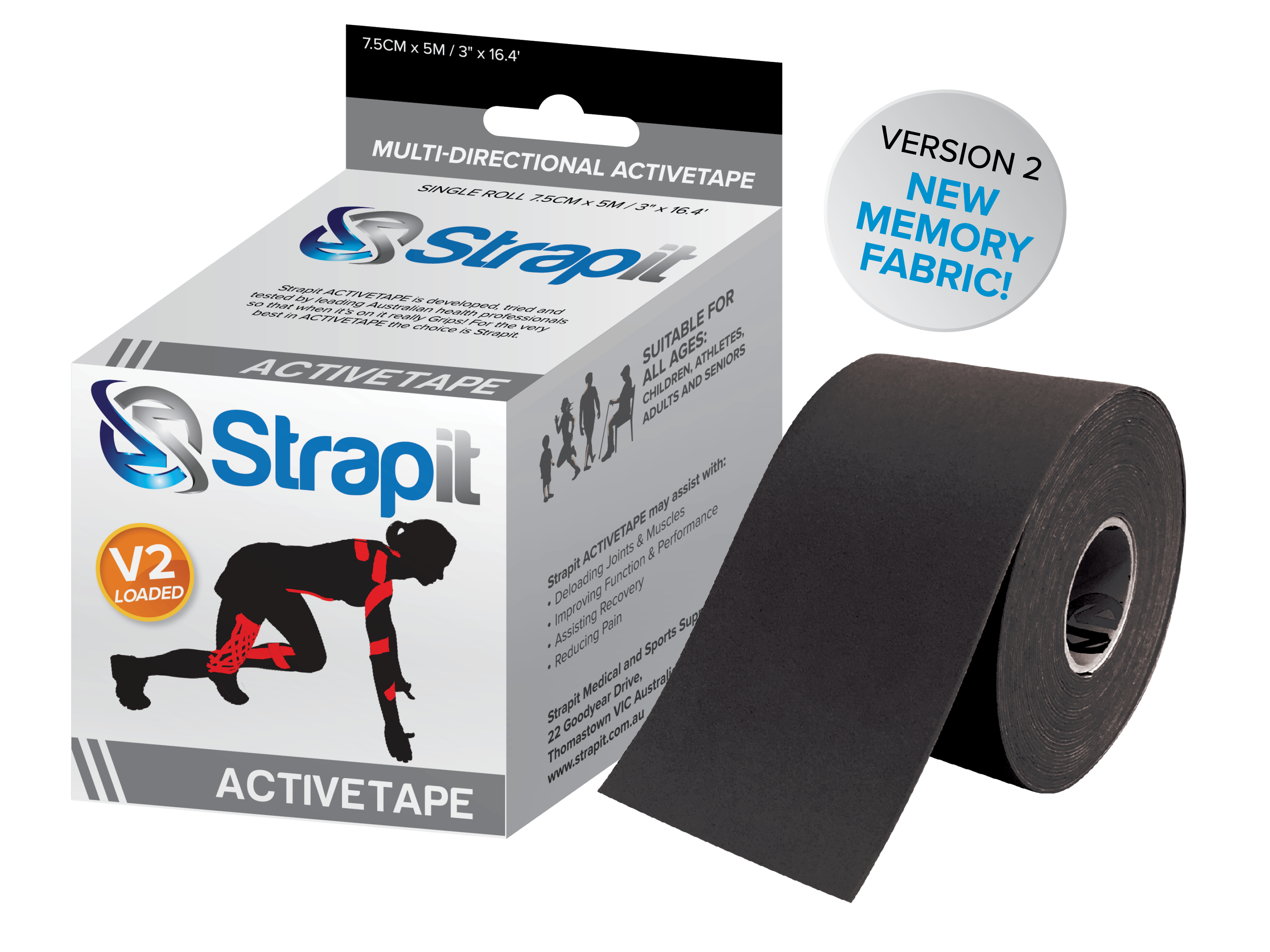 STRAPIT ACTIVETAPE V2 - BLACK COLOR 3" x 5.5 YDS - STRAPIT product image