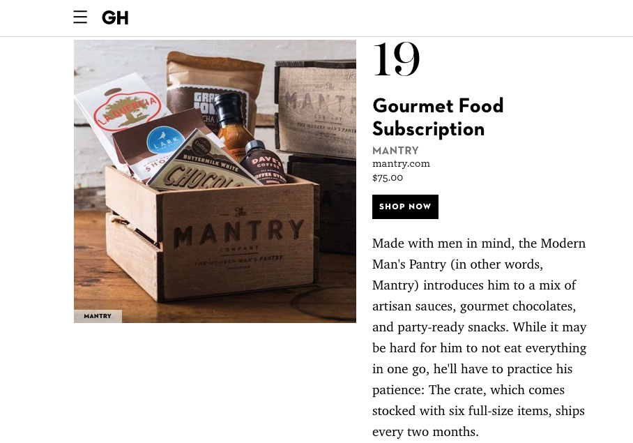 Thank you @amandacgarrity & @goodhousekeeping for including @Mantry in the "20 of the Best Subscription Boxes for Men (If a Classic Gift Won't Cut It" (Link in Bio)