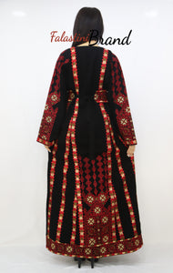 Black and Red Floral Palestinian Embroidered Thobe