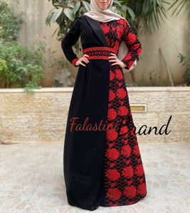 Stylish Black And Red Half Embroidered Elegant Design Dress
