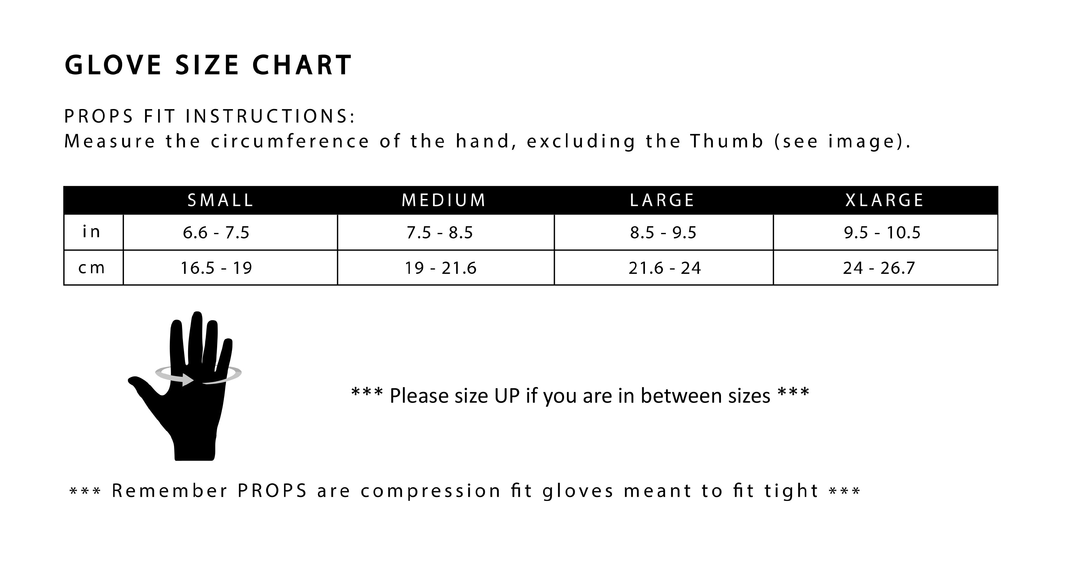 Size Chart Glove - PROPS ATHLETICS INC