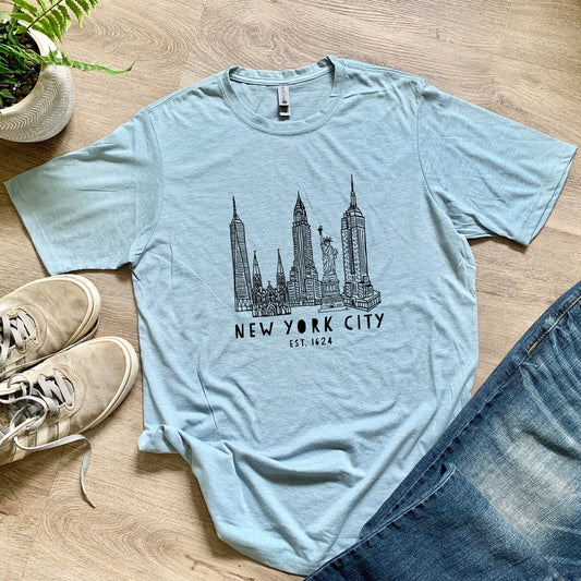 City Hoodie T-Shirt New Gray Unisex Skyline - - York Heather (NYC)