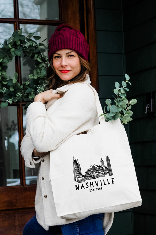 New York City Skyline NYC 100% Cotton Canvas Natural Tote 