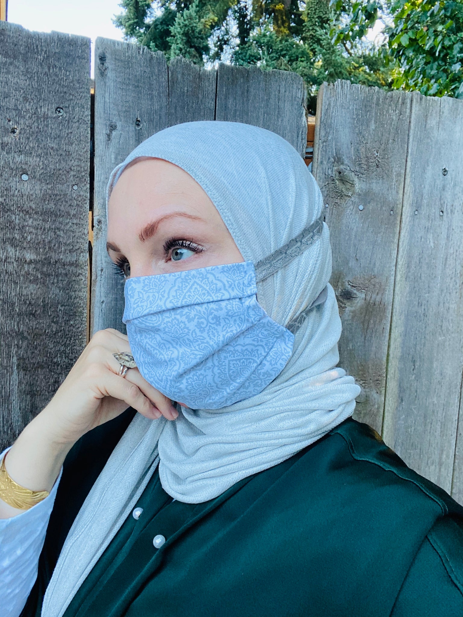 Hijabi Friendly Face  Mask  Silver Victorian michaelacorning