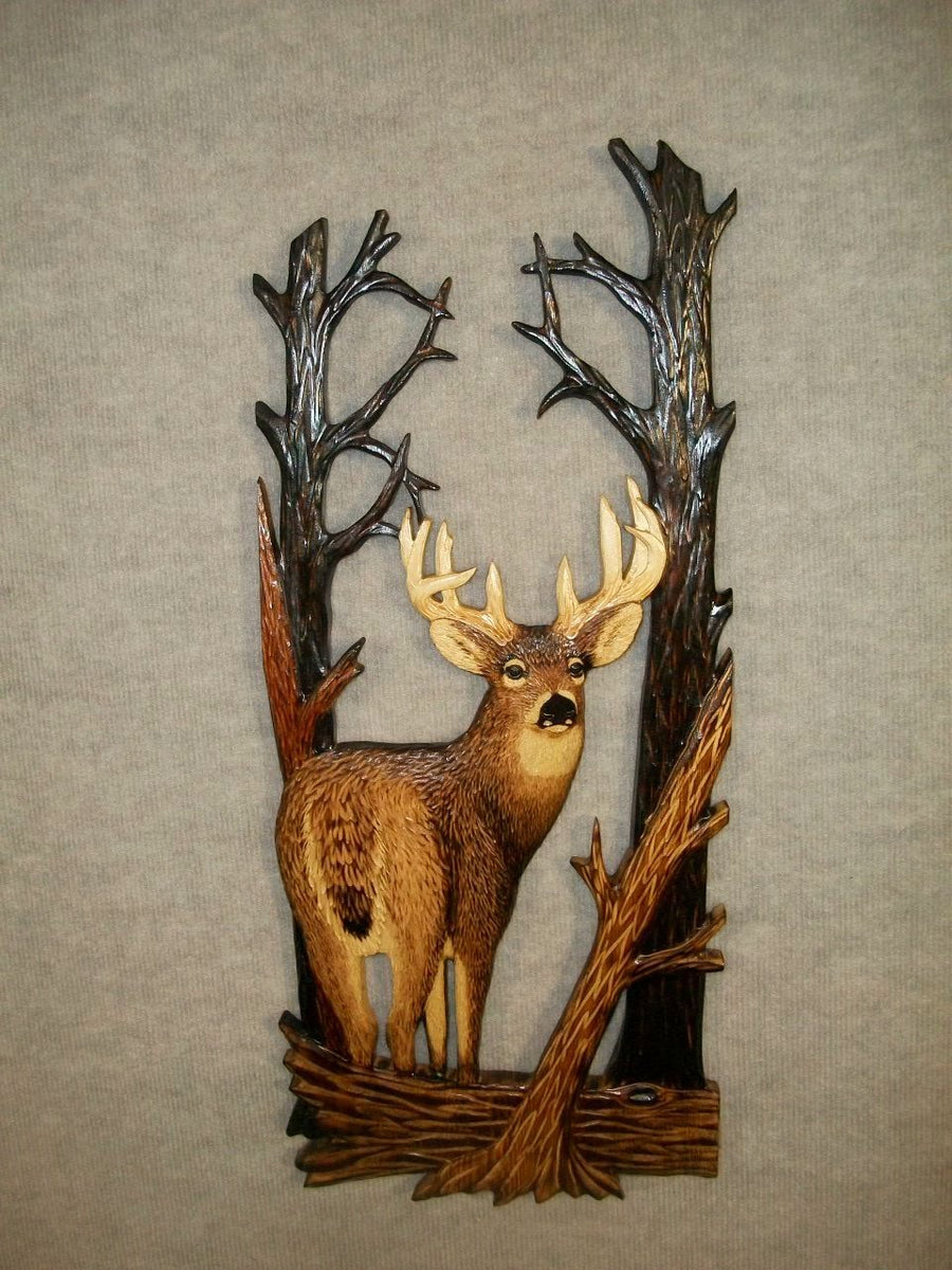 wood carving relief deer wickman clint whitetail checking backtrail