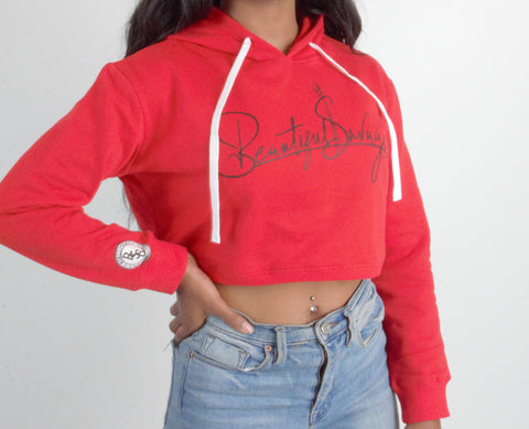 crop top red hoodie