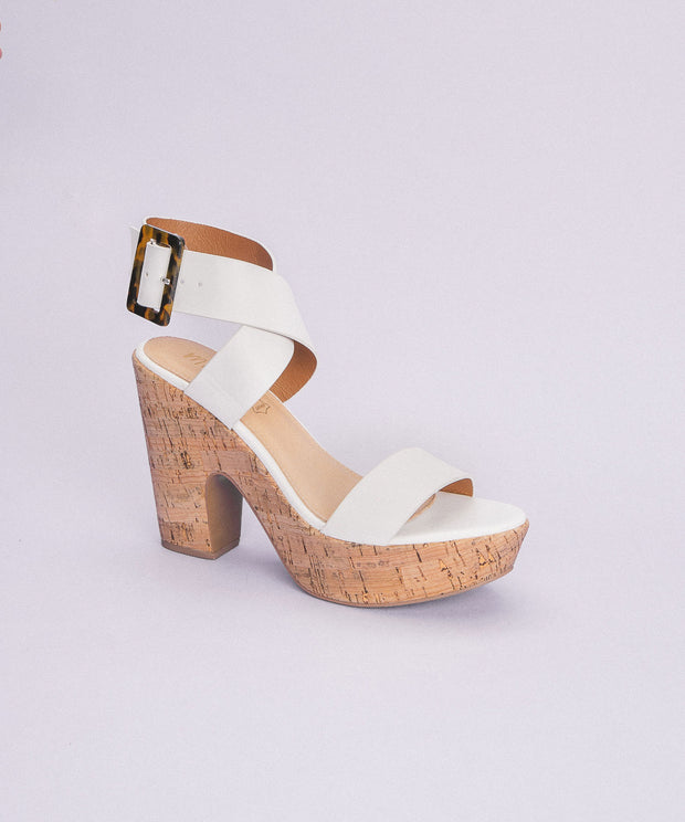 white cork heels