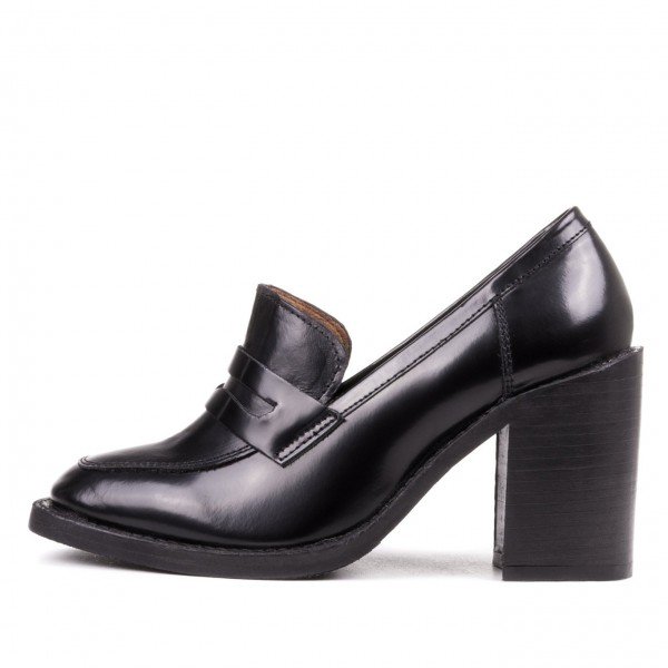 BWJ Black Round Toe Block Heel Loafers 