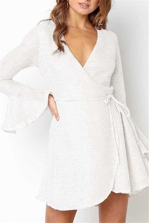 white flare sleeve dress