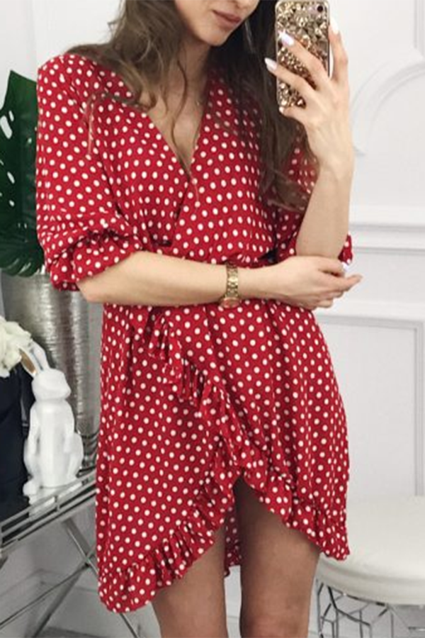 red polka dot ruffle dress